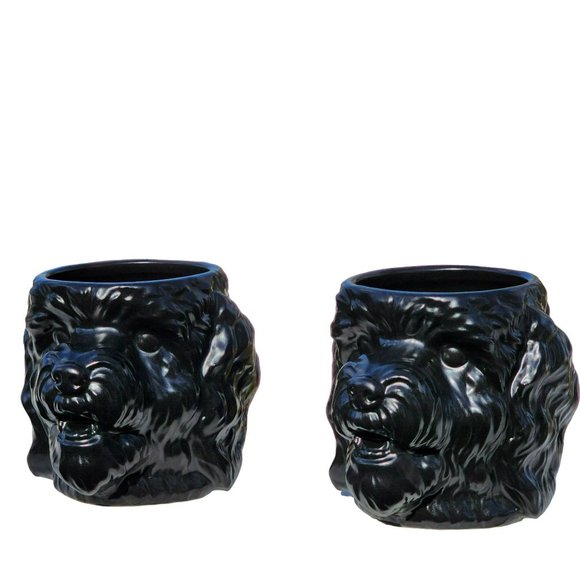 Set Of Two Black and Gold 3D Dog Face Shaped Stoneware‎ Coffee Mug 14oz - Picture 5 of 13